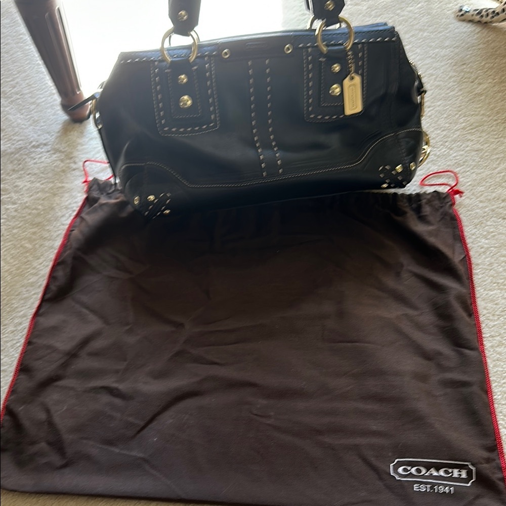 Coach Black Leather Satchel with Elegant Silver Accents - Picture 7 of 7